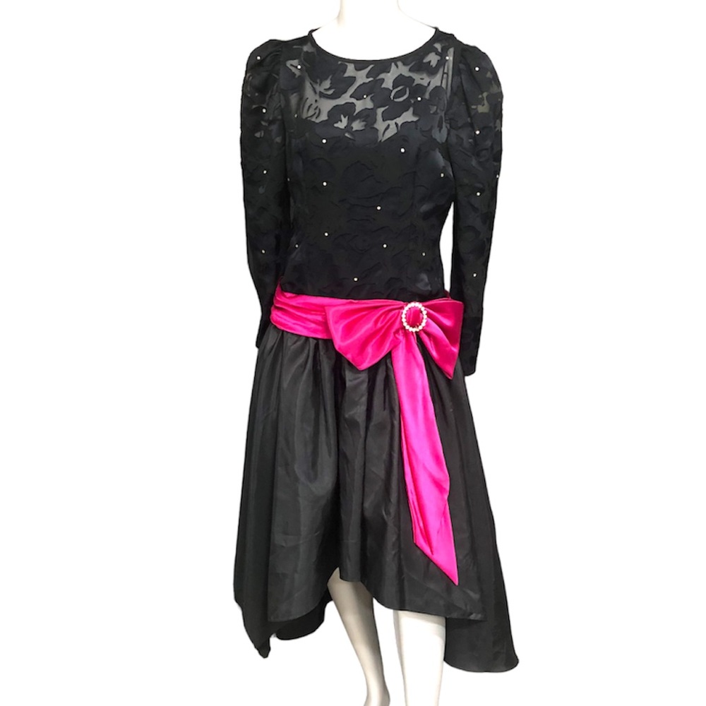 Vintage 90s Tafeta Ruffle Skirt Dress Lace Top 10
